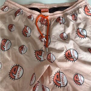 Baseball Print Swim Shorts with Orange Drawstring